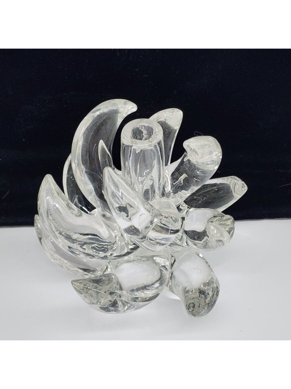 Handblown Clear Glass Candle Holder By Liberty Glass Signed Sculptural Art